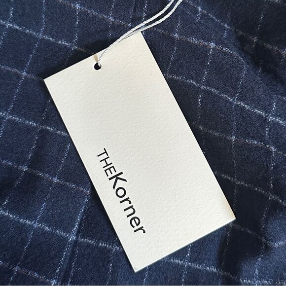 The Korner Anthropologie Tailored Dress Pants NWT Navy Grid Plaid Print Ankle 4 - Picture 8 of 11